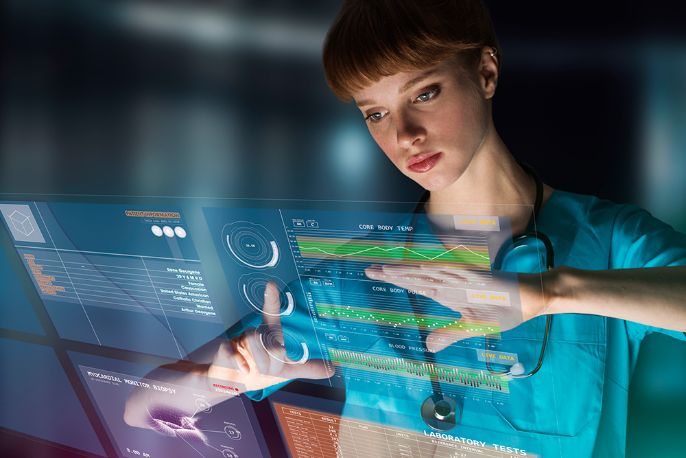 Doctor using innovative technology to monitor patient data in real time.