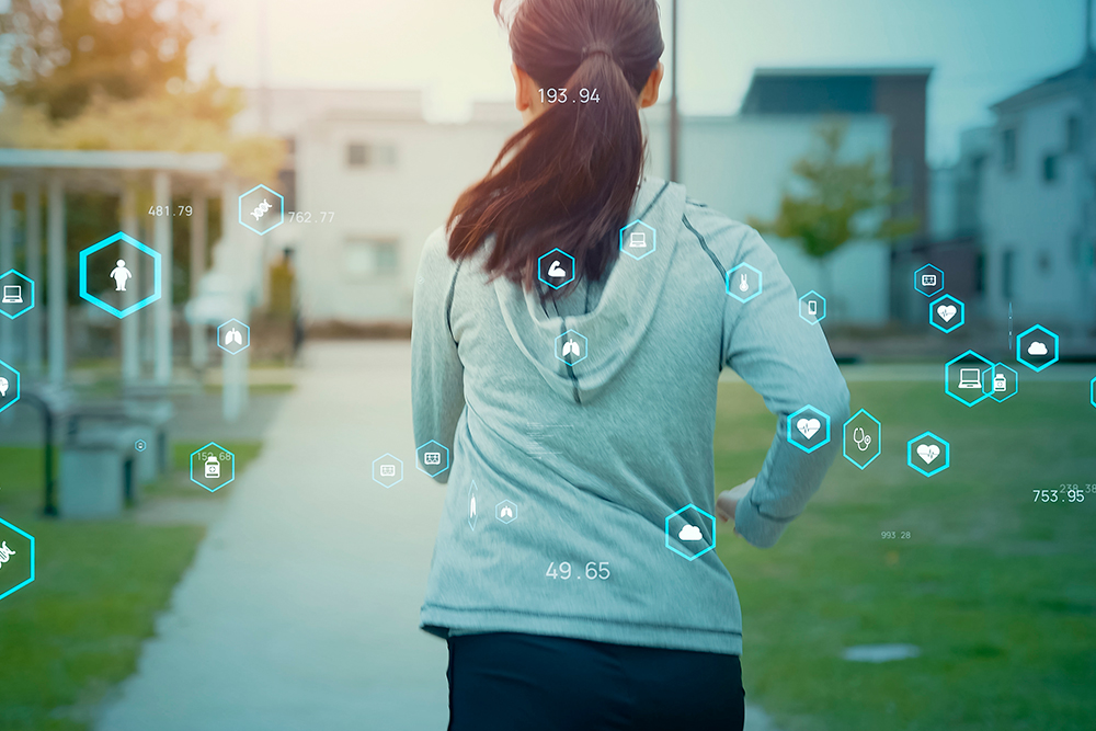 Concept of runner and technology, representing innovation in sports technology.